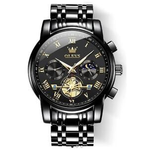 OLEVS Men's Black Stainless Steel Mechanical Wrist Watch